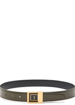 Logo-plaque leather belt