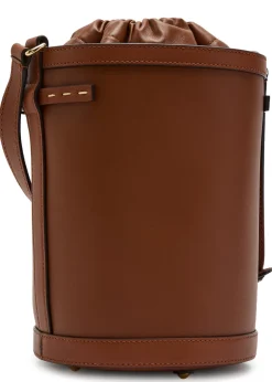 Logo-plaque leather drawstring bucket bag