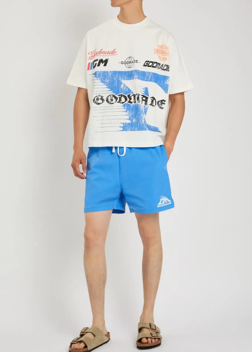 Logo-print cotton swim shorts
