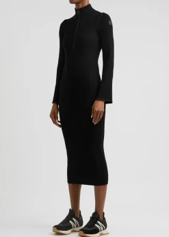 Logo ribbed-knit midi dress
