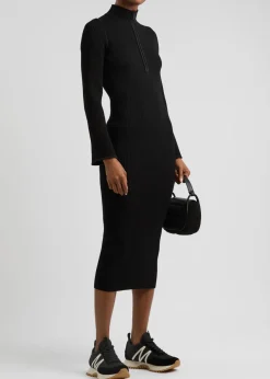 Logo ribbed-knit midi dress