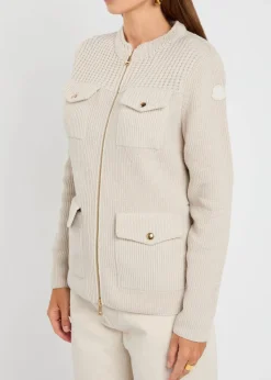 Logo ribbed wool and shell cardigan
