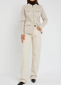 Logo ribbed wool and shell cardigan