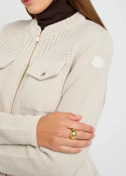 Logo ribbed wool and shell cardigan