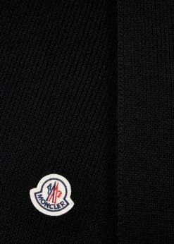 Logo ribbed wool scarf