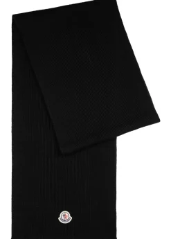 Logo ribbed wool scarf