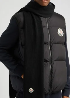 Logo ribbed wool scarf