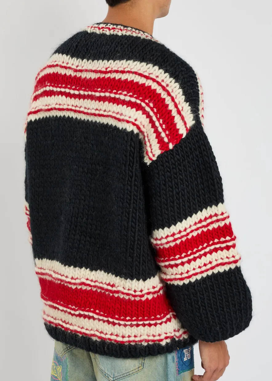 Logo striped-intarsia wool jumper