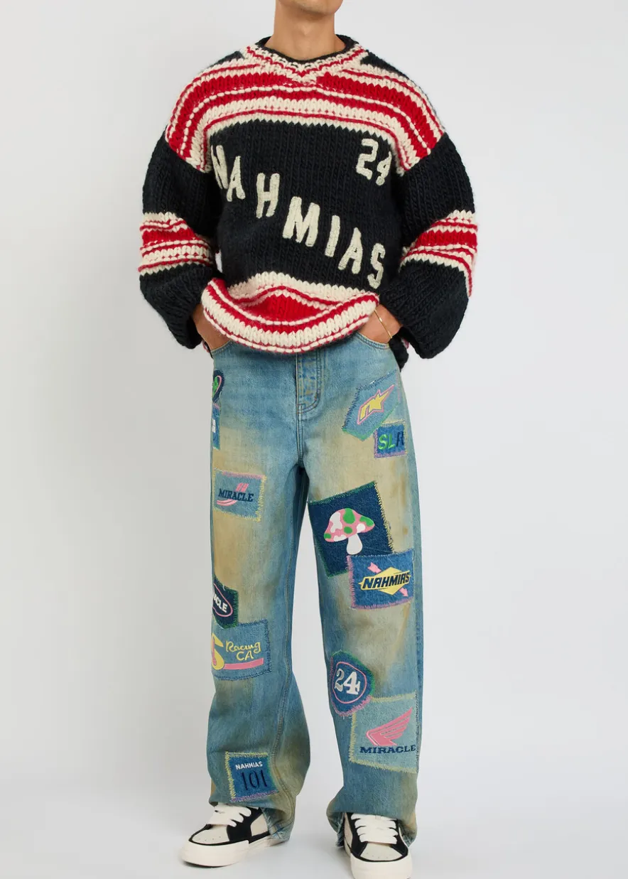 Logo striped-intarsia wool jumper