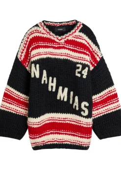 Logo striped-intarsia wool jumper
