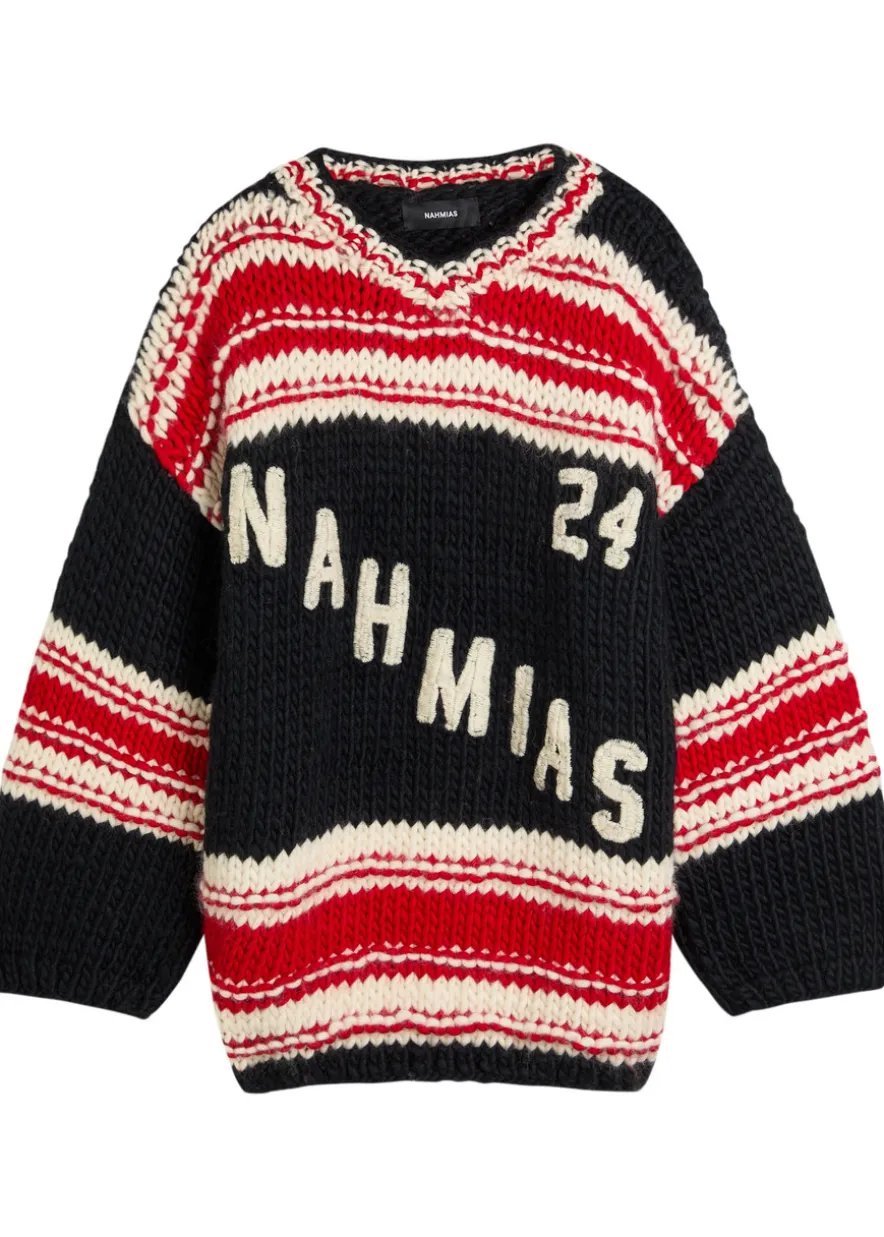 Logo striped-intarsia wool jumper