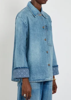 Logo washed denim barn jacket