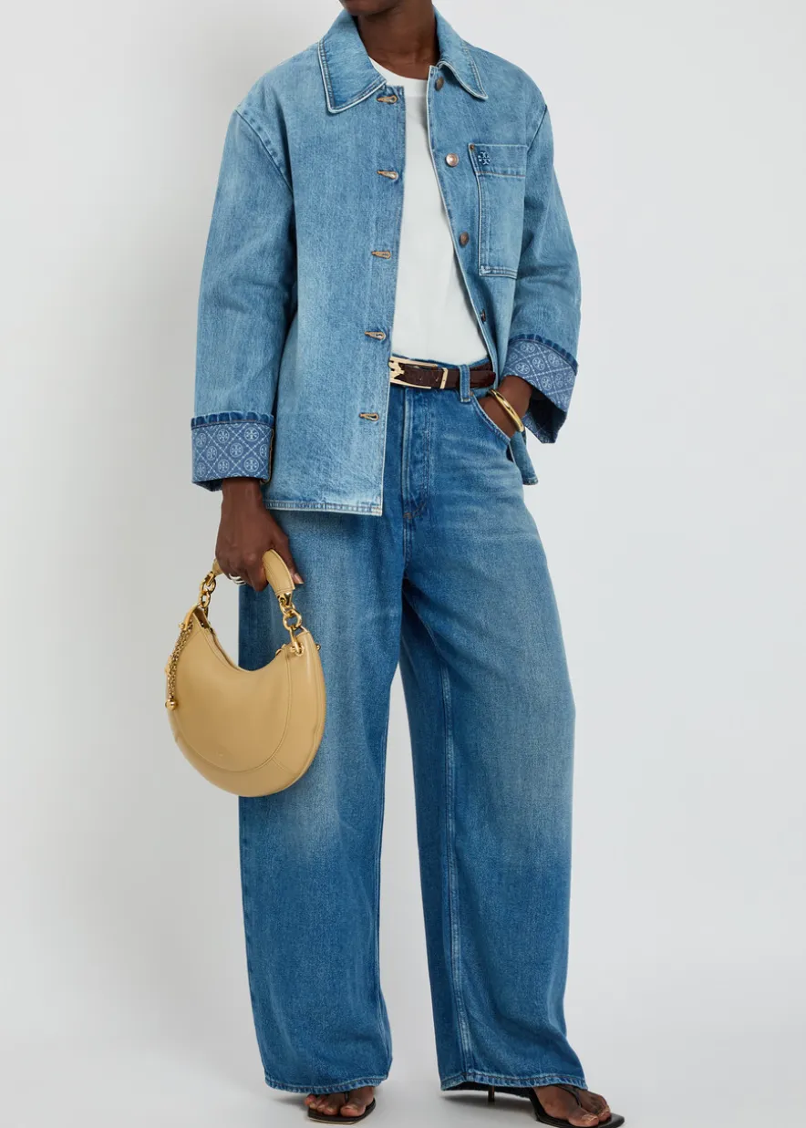 Logo washed denim barn jacket
