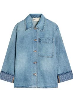 Logo washed denim barn jacket