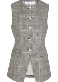 Lois checked linen-blend vest