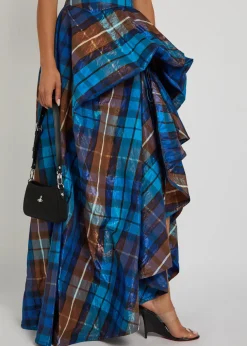 Long Chichi tartan gathered woven gown