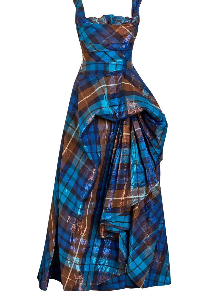 Long Chichi tartan gathered woven gown