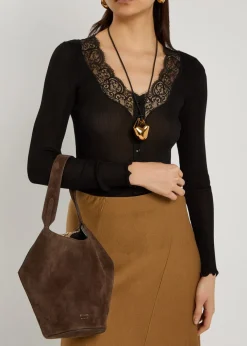 Lotus mini suede tote bag