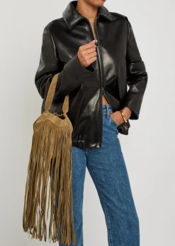 Lotus nano fringed suede tote