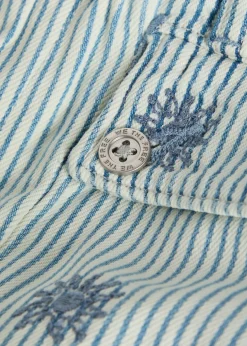 Lotus striped embroidered balloon-leg jeans