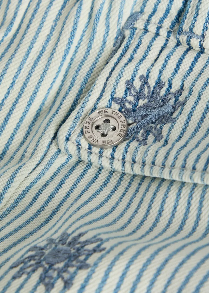 Lotus striped embroidered balloon-leg jeans
