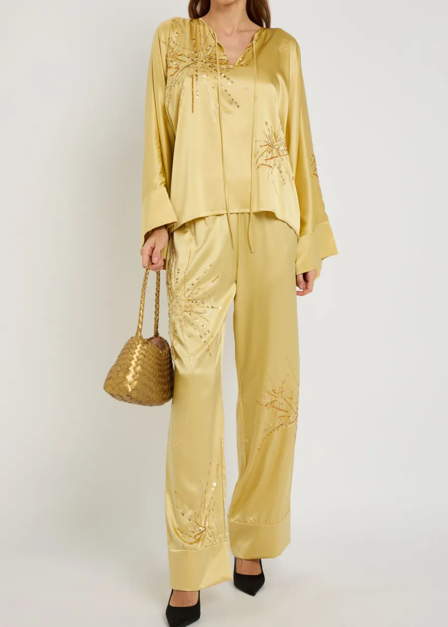 Louis embellished stretch-silk trousers