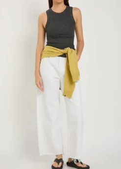 Low Curve frayed barrel-leg jeans