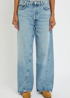 Low Slung Baggy distressed wide-leg jeans