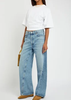 Low Slung Baggy distressed wide-leg jeans