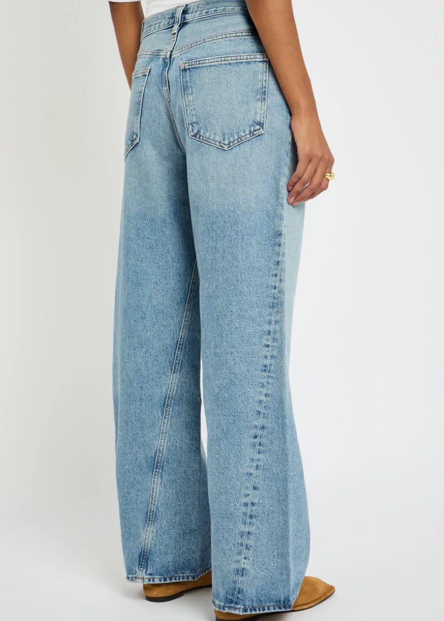 Low Slung Baggy distressed wide-leg jeans