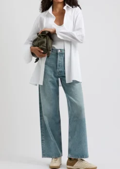 Low Slung Baggy distressed wide-leg jeans