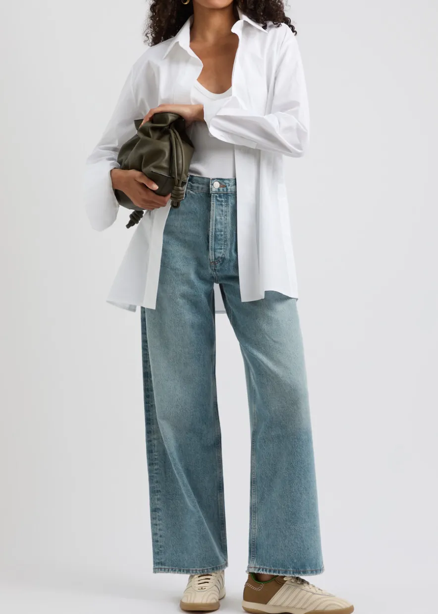 Low Slung Baggy distressed wide-leg jeans