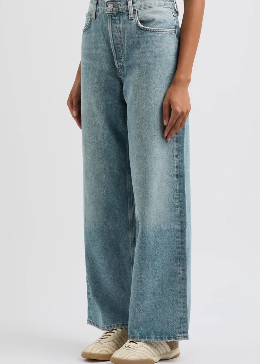 Low Slung Baggy distressed wide-leg jeans
