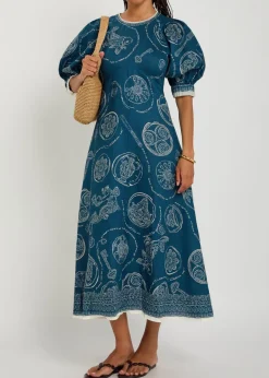Lucky printed linen midi dress