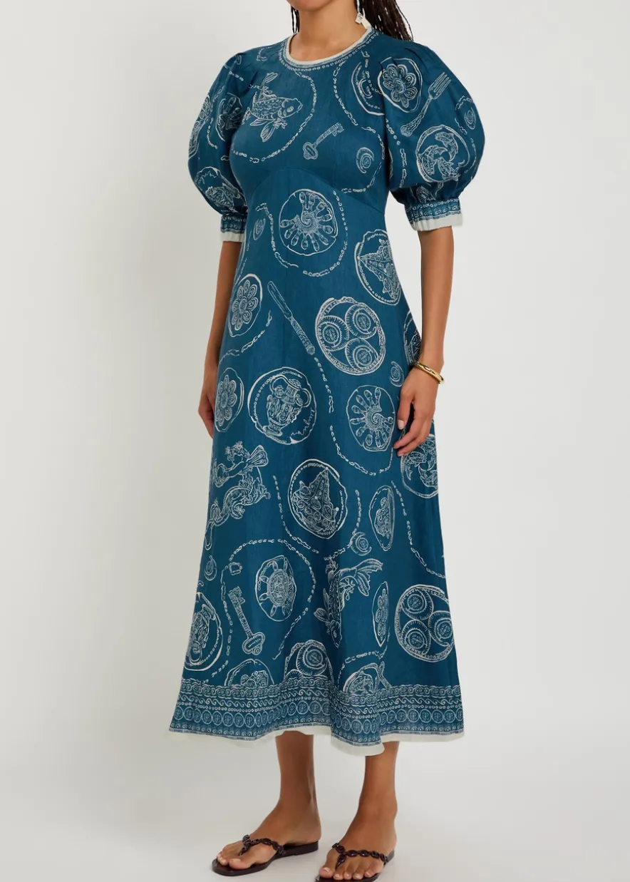 Lucky printed linen midi dress