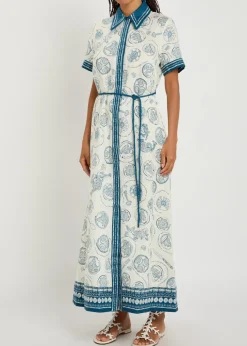Lucky printed linen midi shirt dress