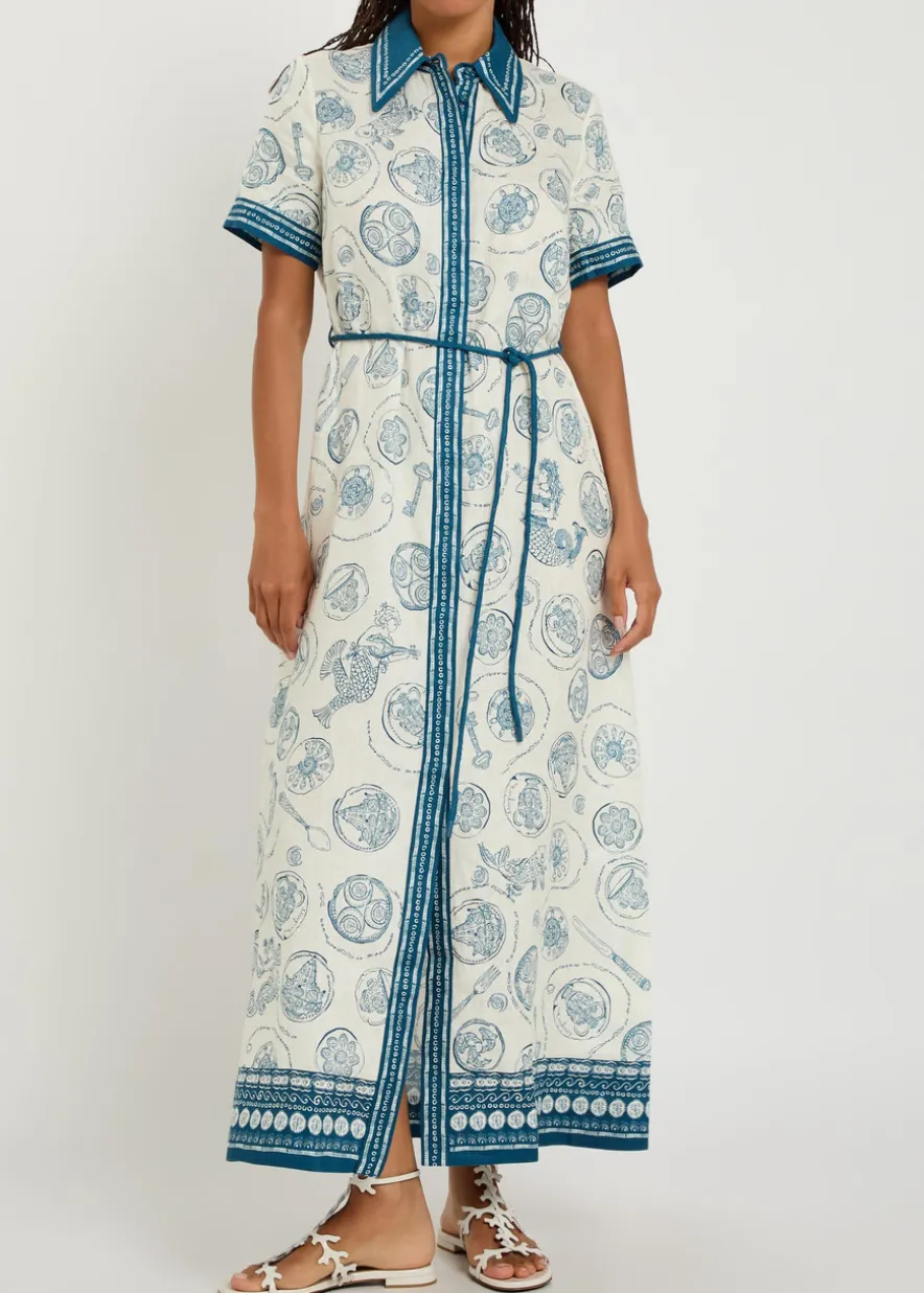 Lucky printed linen midi shirt dress