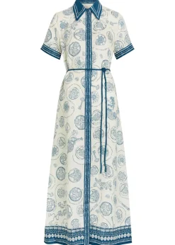Lucky printed linen midi shirt dress
