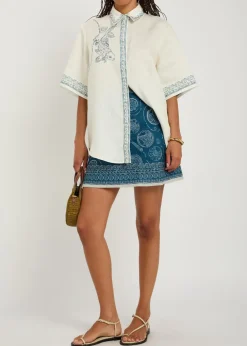 Lucky printed linen mini skirt