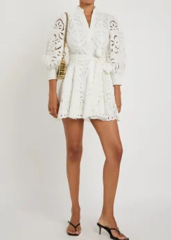 Lucy embroidered cotton mini shirt dress