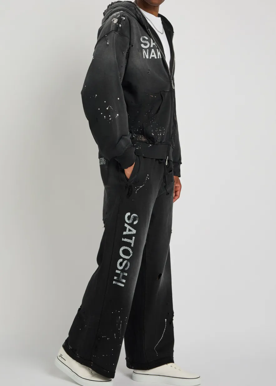 Luke printed distressed wide-leg cotton sweatpants