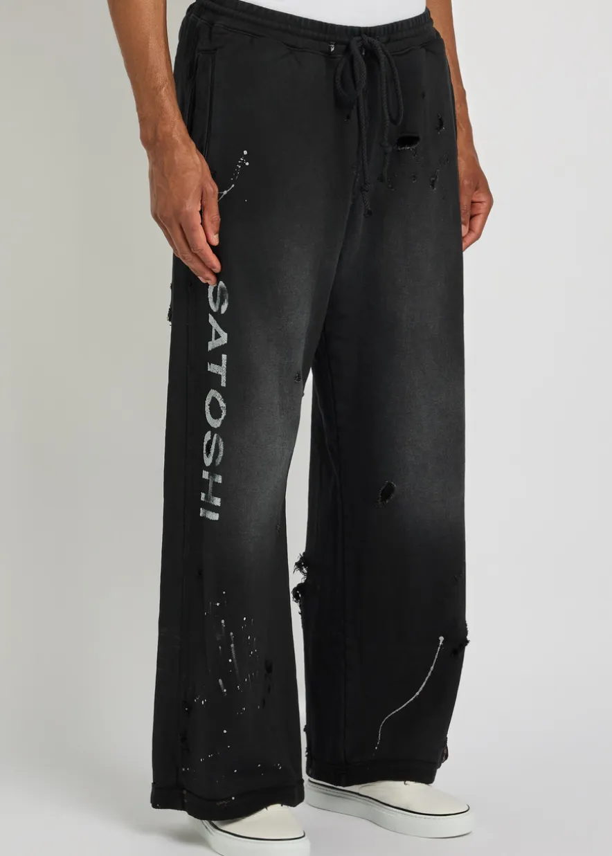 Luke printed distressed wide-leg cotton sweatpants