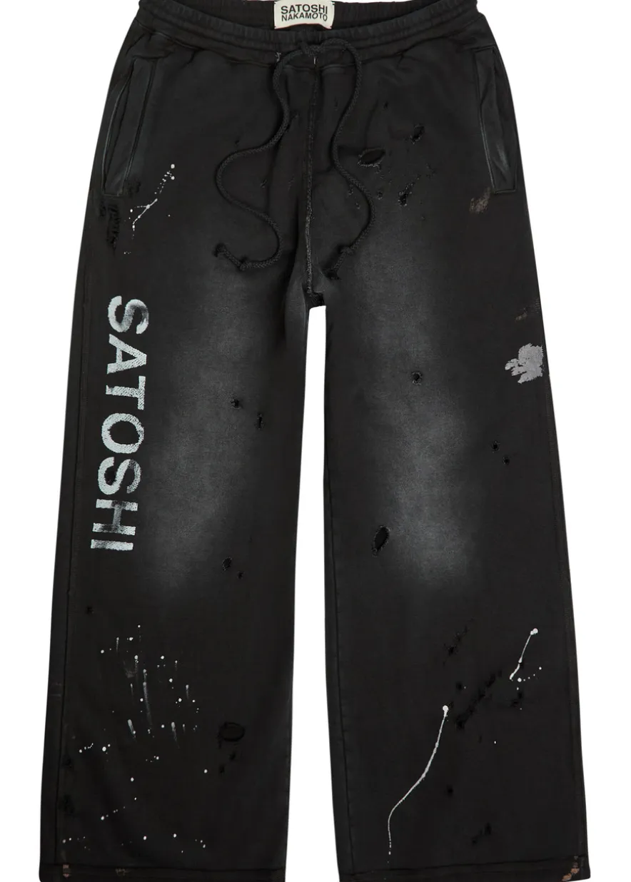 Luke printed distressed wide-leg cotton sweatpants