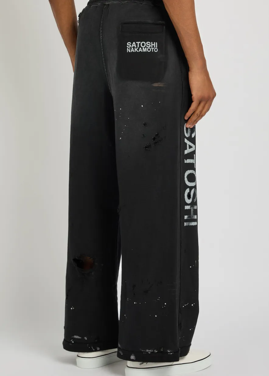 Luke printed distressed wide-leg cotton sweatpants