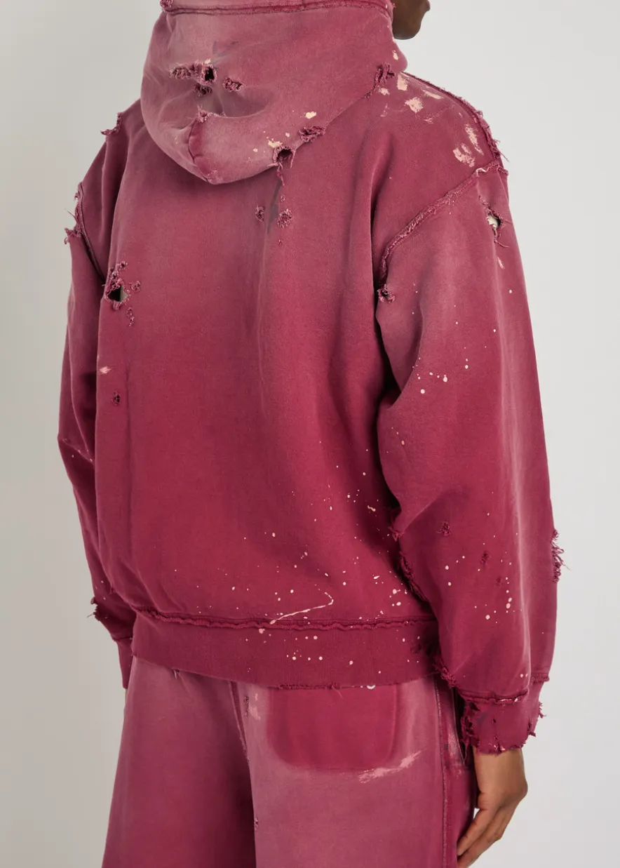 Luke printed hooded distressed cotton sweatshirt