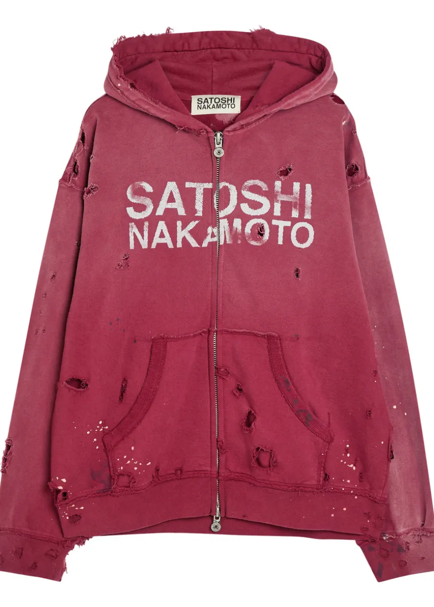 Luke printed hooded distressed cotton sweatshirt