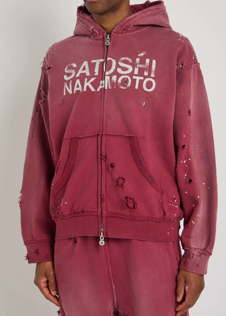 Luke printed hooded distressed cotton sweatshirt
