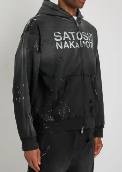 Luke printed hooded distressed cotton sweatshirt