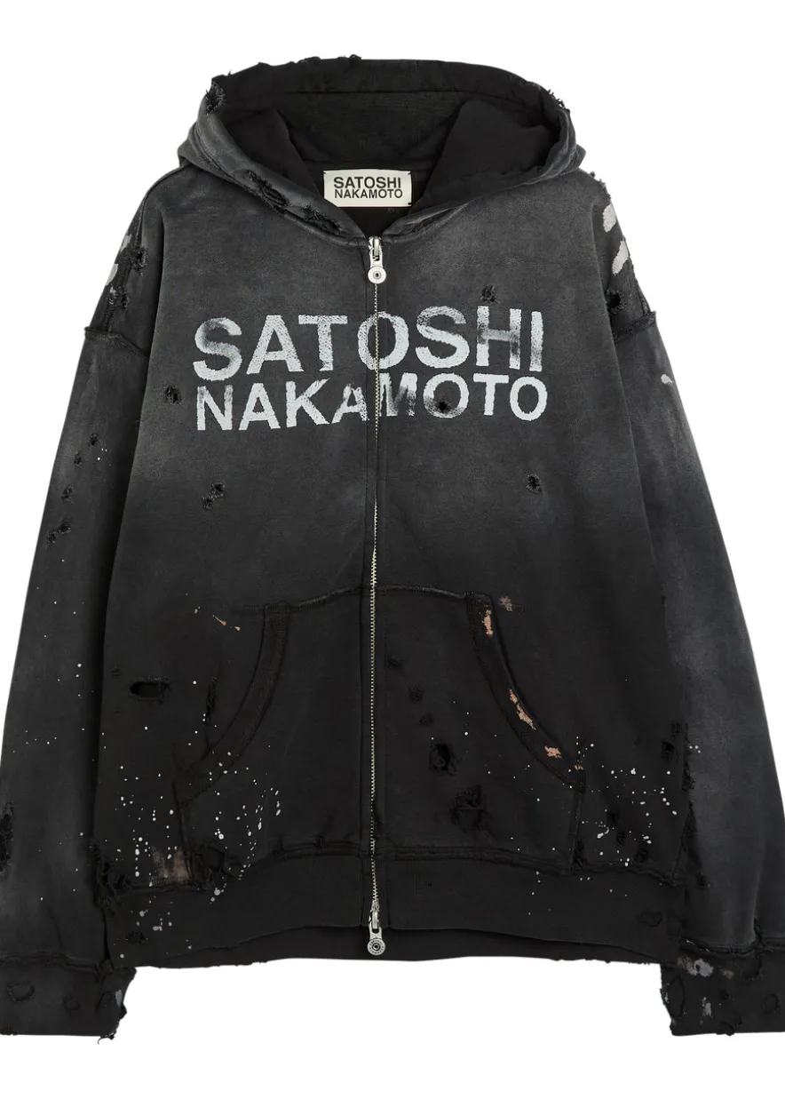 Luke printed hooded distressed cotton sweatshirt