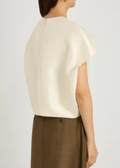 Lulu cropped slubbed silk top